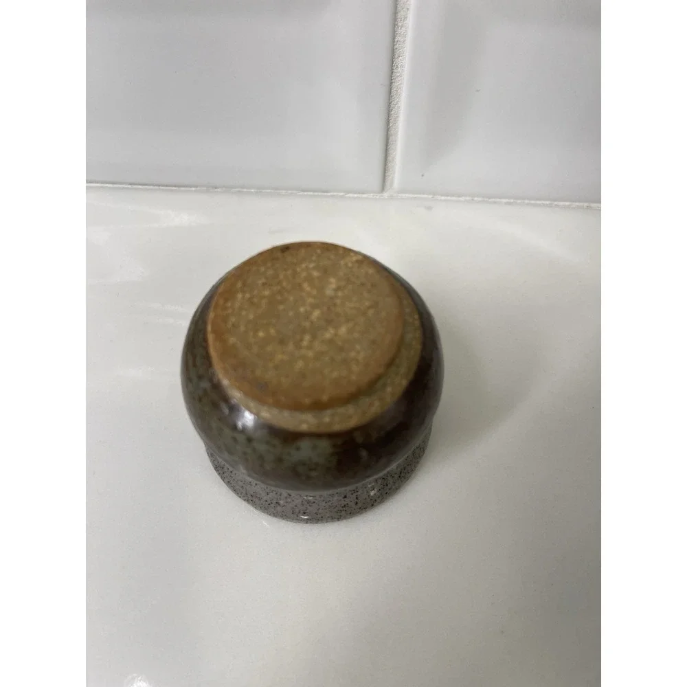 Vintage Small Pottery Glazed stoneware Jar Match Stick Toothpick Holder Boho